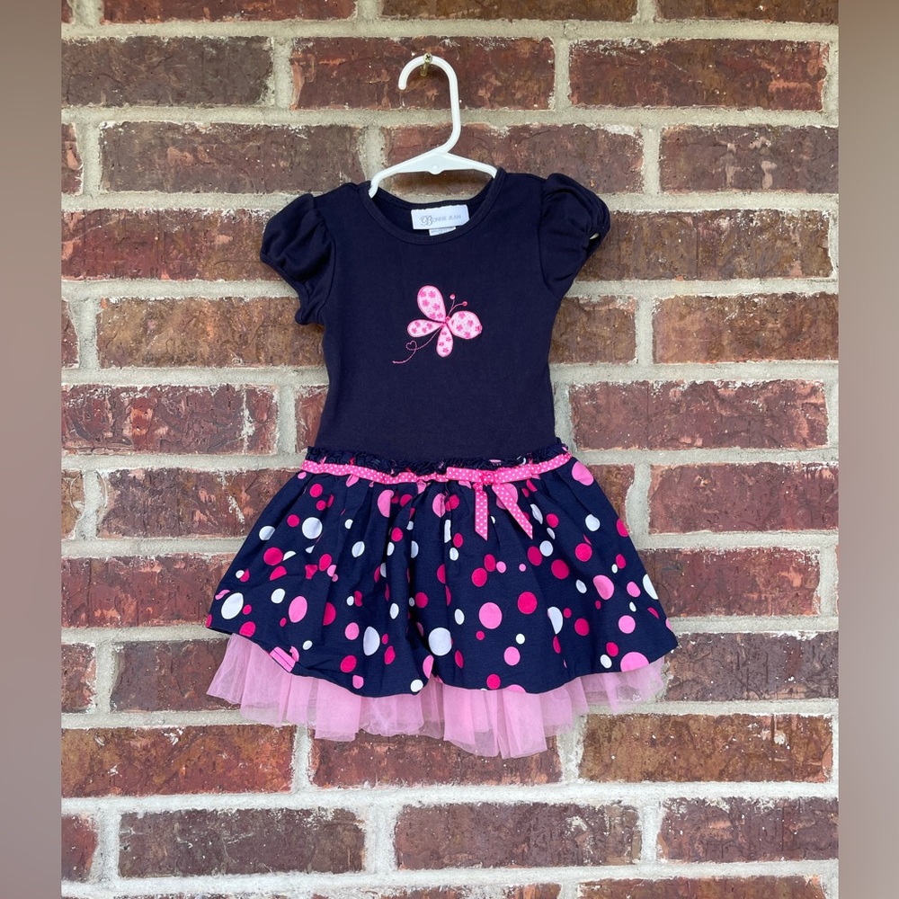 Little Girl’s Bonnie Jean Butterfly Polka Dot Dress Size 2T